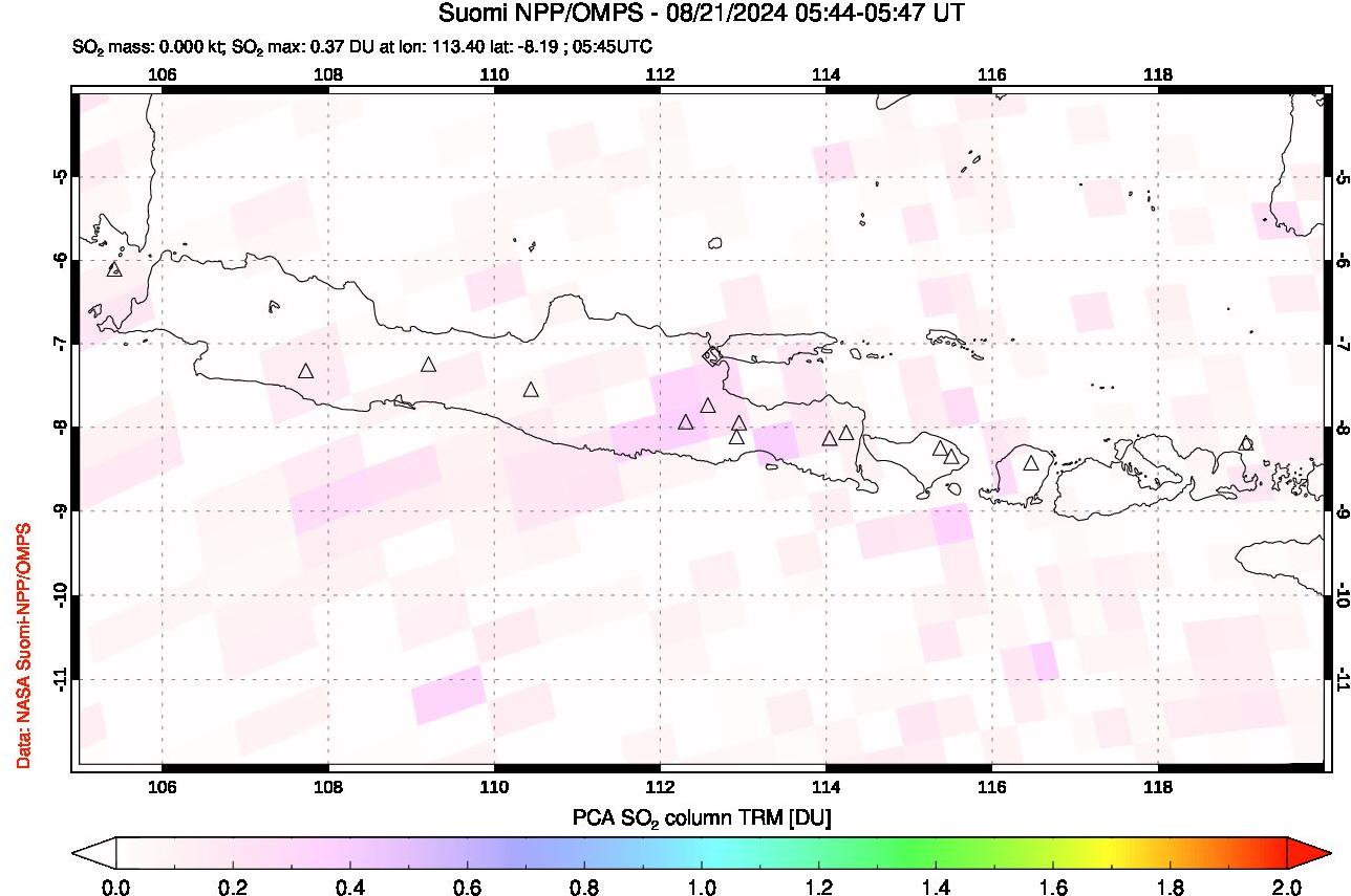 A sulfur dioxide image over Java, Indonesia on Aug 21, 2024.