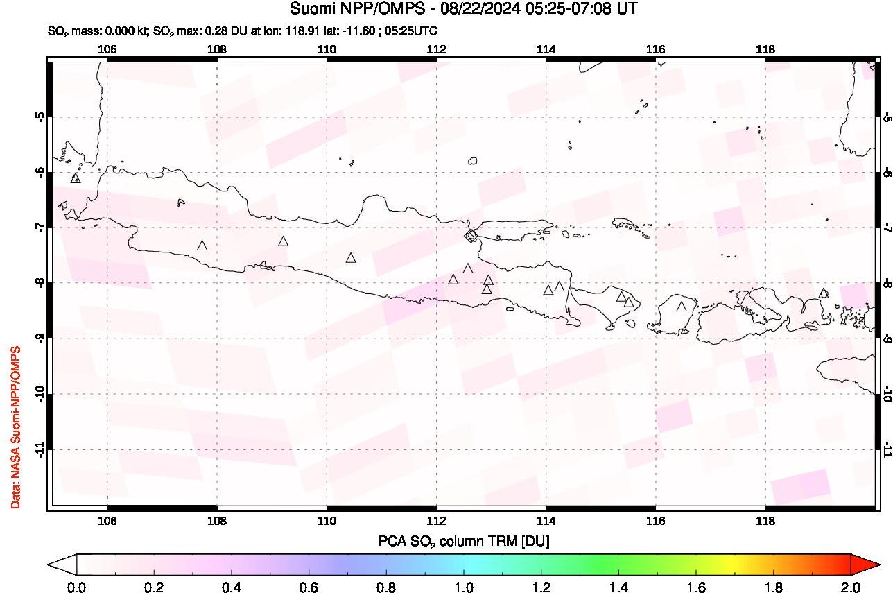 A sulfur dioxide image over Java, Indonesia on Aug 22, 2024.