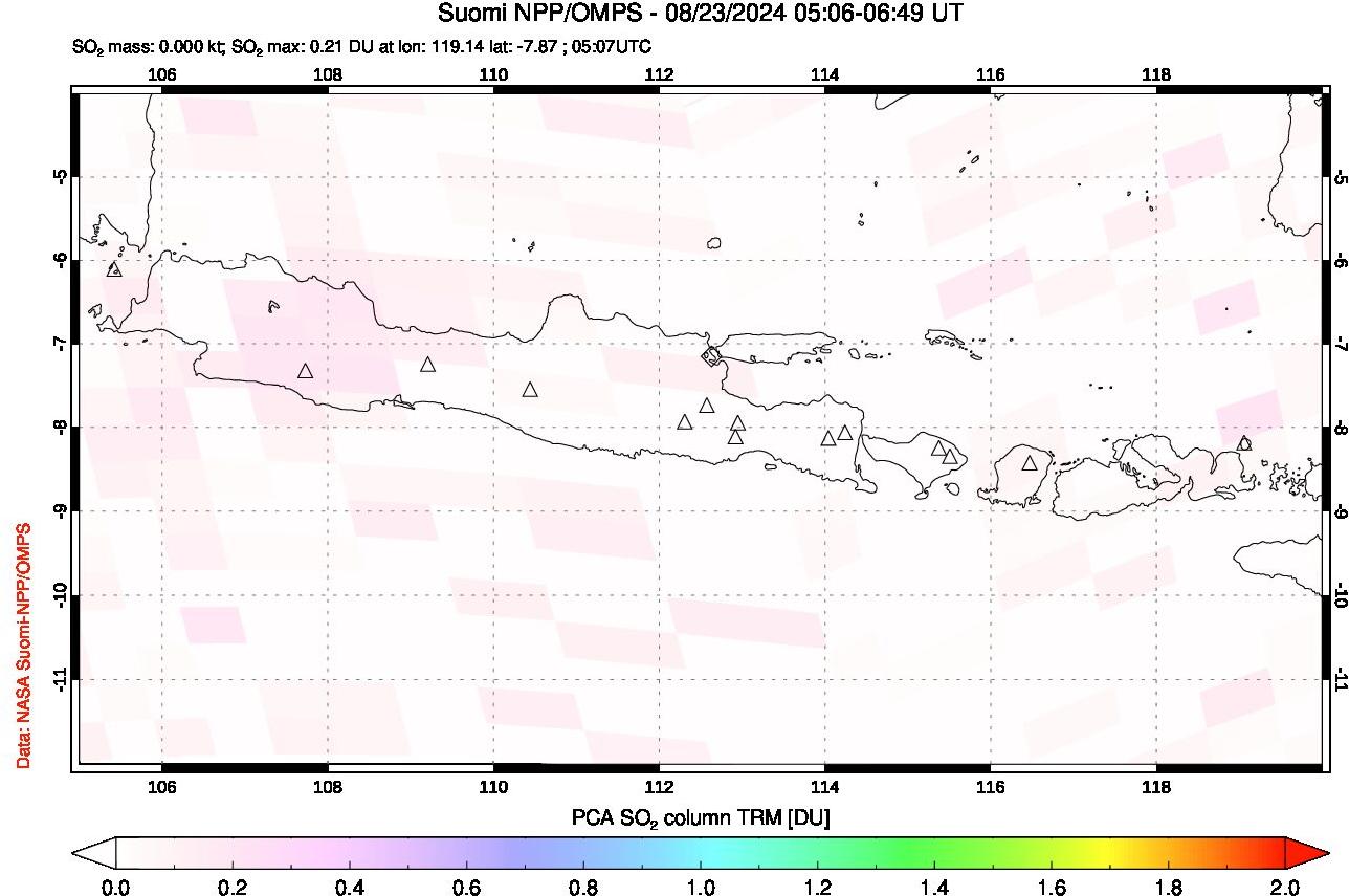 A sulfur dioxide image over Java, Indonesia on Aug 23, 2024.