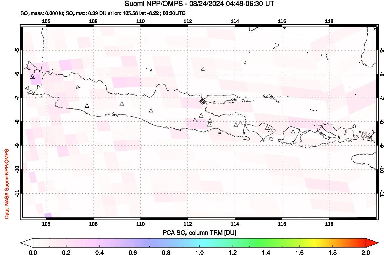 A sulfur dioxide image over Java, Indonesia on Aug 24, 2024.