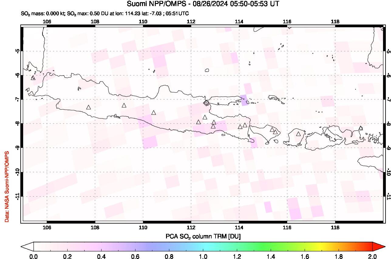 A sulfur dioxide image over Java, Indonesia on Aug 26, 2024.