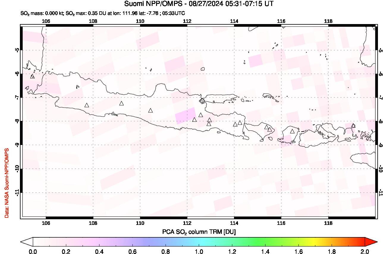 A sulfur dioxide image over Java, Indonesia on Aug 27, 2024.