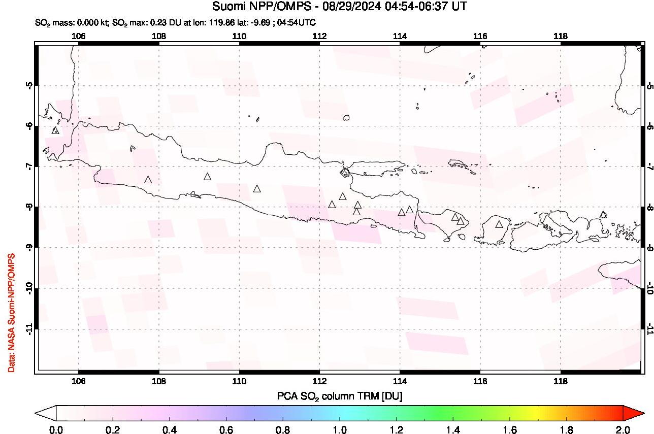 A sulfur dioxide image over Java, Indonesia on Aug 29, 2024.