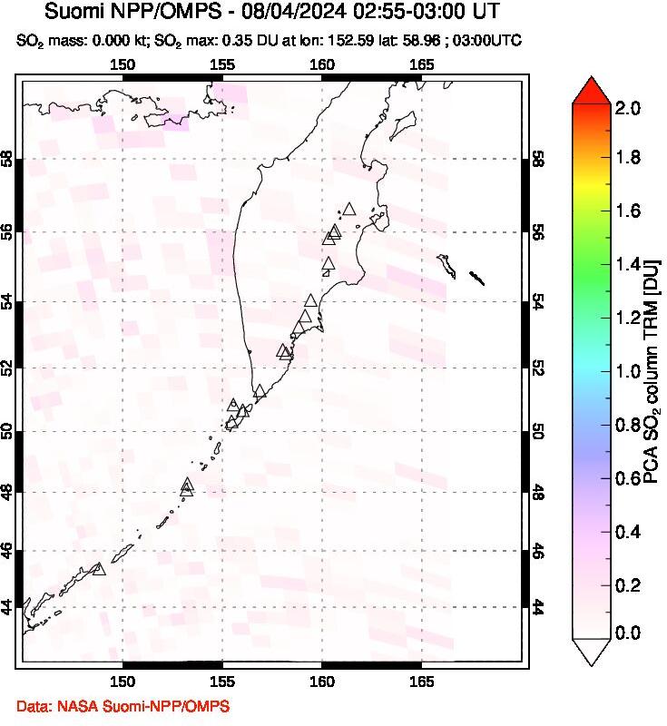 A sulfur dioxide image over Kamchatka, Russian Federation on Aug 04, 2024.