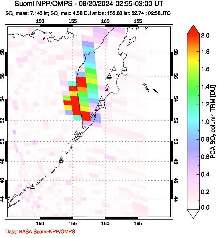 A sulfur dioxide image over Kamchatka, Russian Federation on Aug 20, 2024.