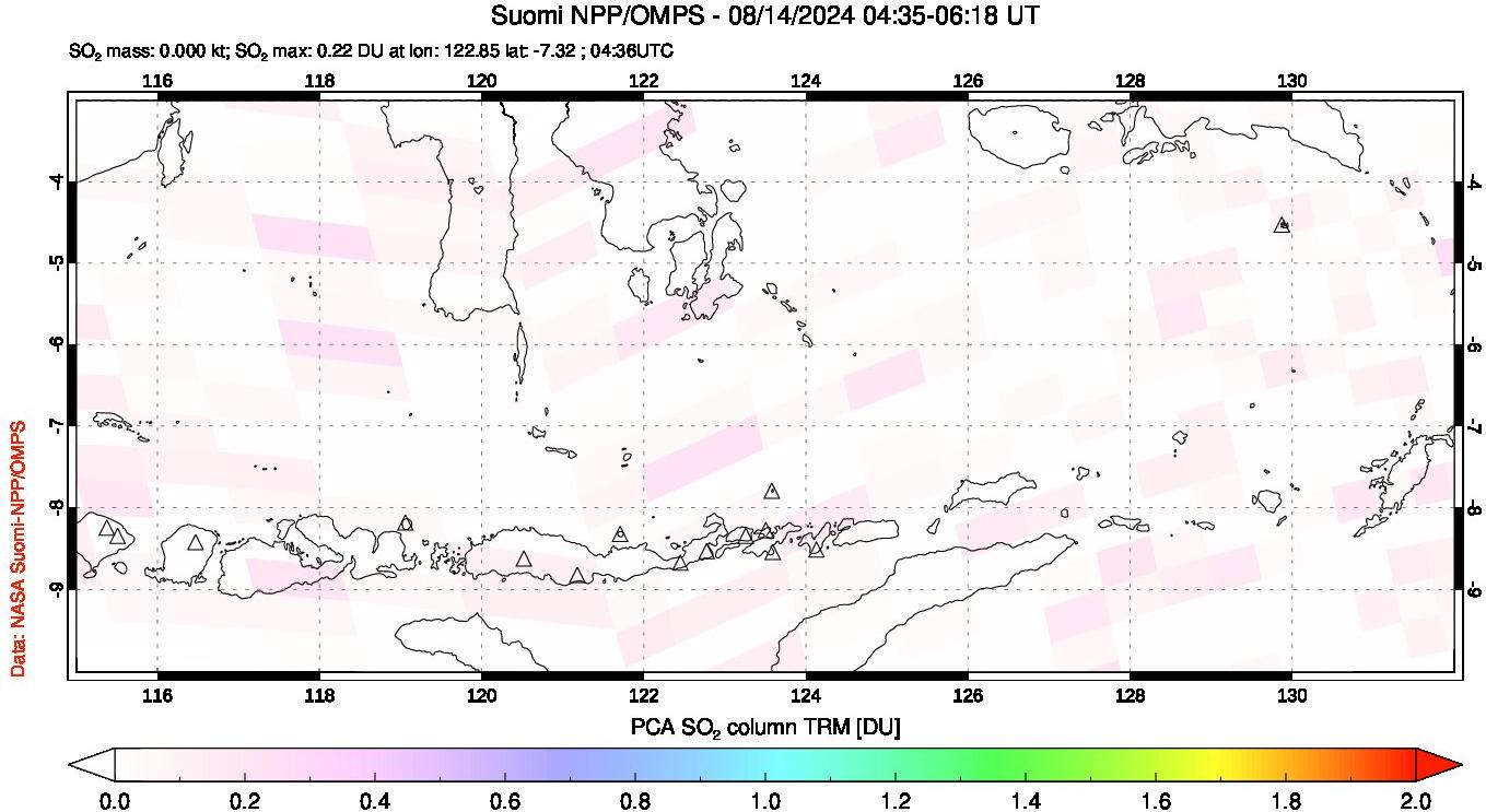 A sulfur dioxide image over Lesser Sunda Islands, Indonesia on Aug 14, 2024.