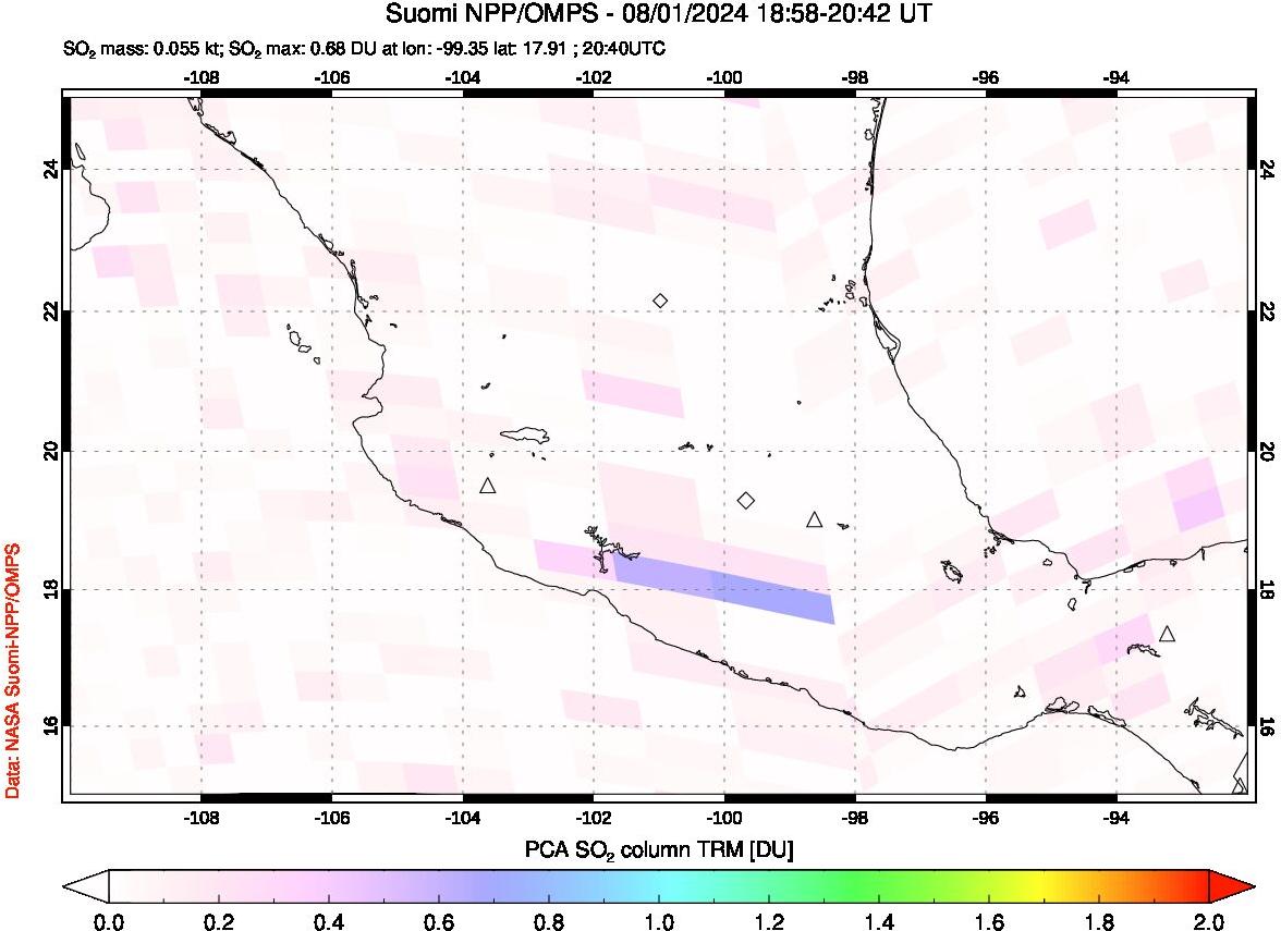 A sulfur dioxide image over Mexico on Aug 01, 2024.