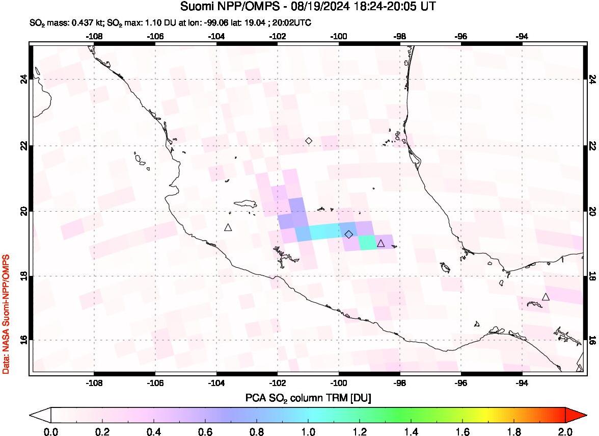 A sulfur dioxide image over Mexico on Aug 19, 2024.