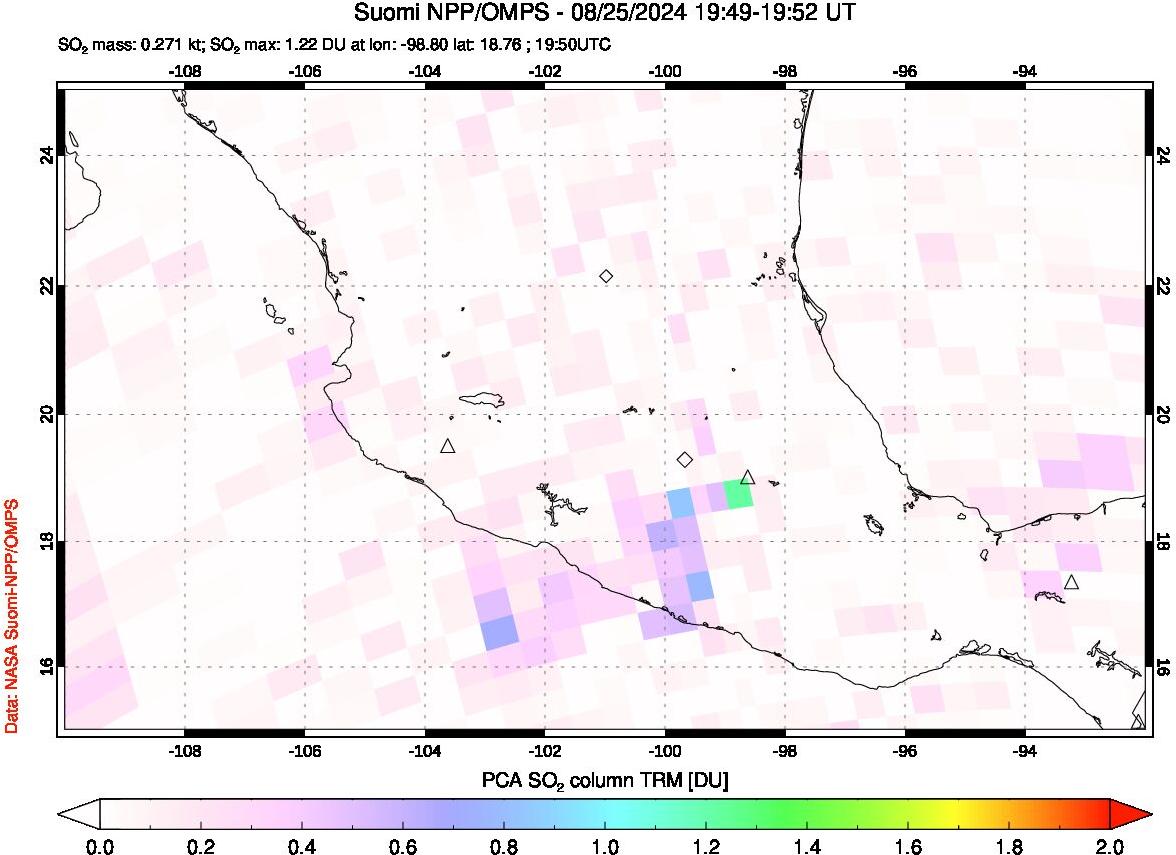 A sulfur dioxide image over Mexico on Aug 25, 2024.