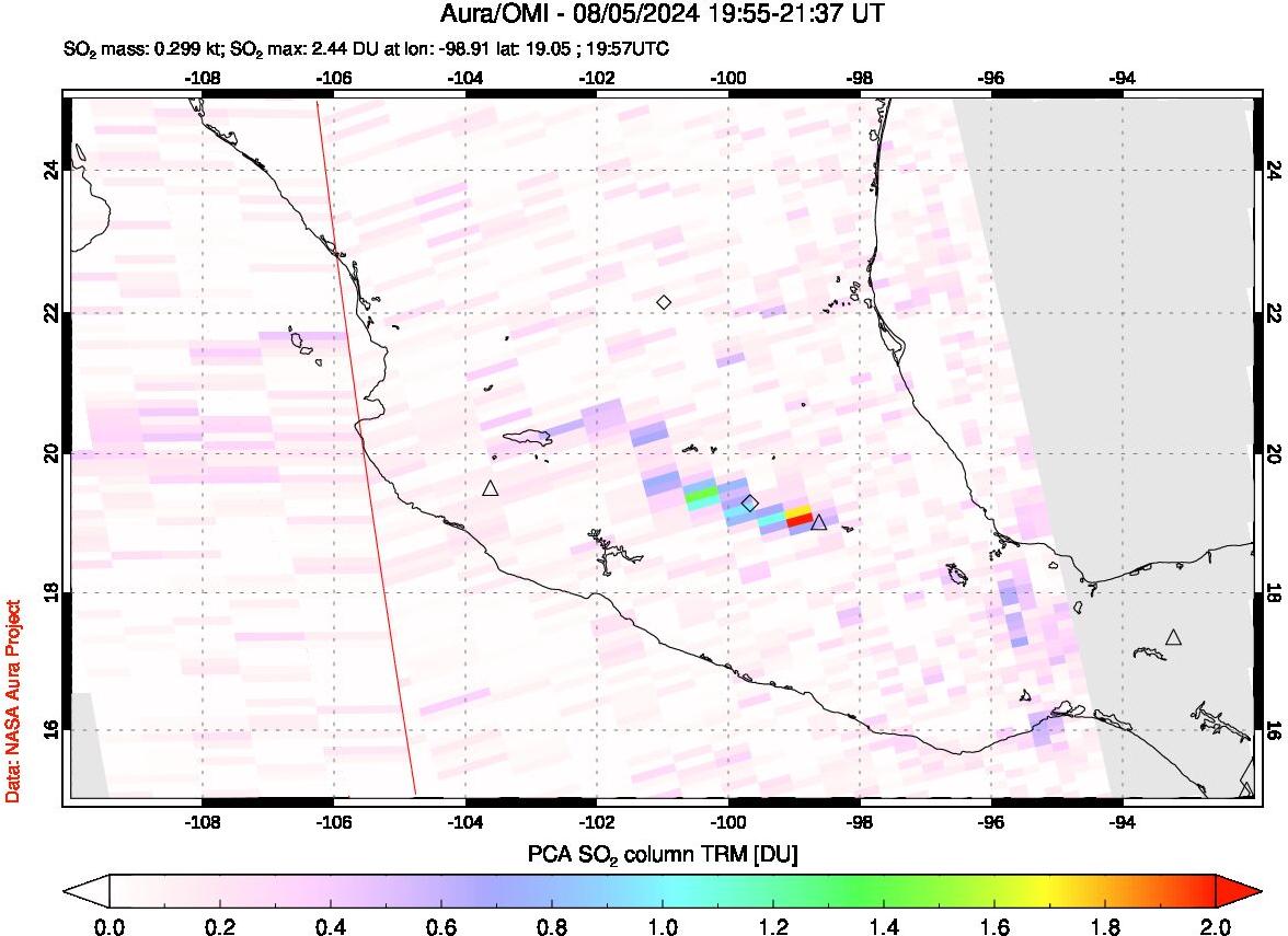 A sulfur dioxide image over Mexico on Aug 05, 2024.