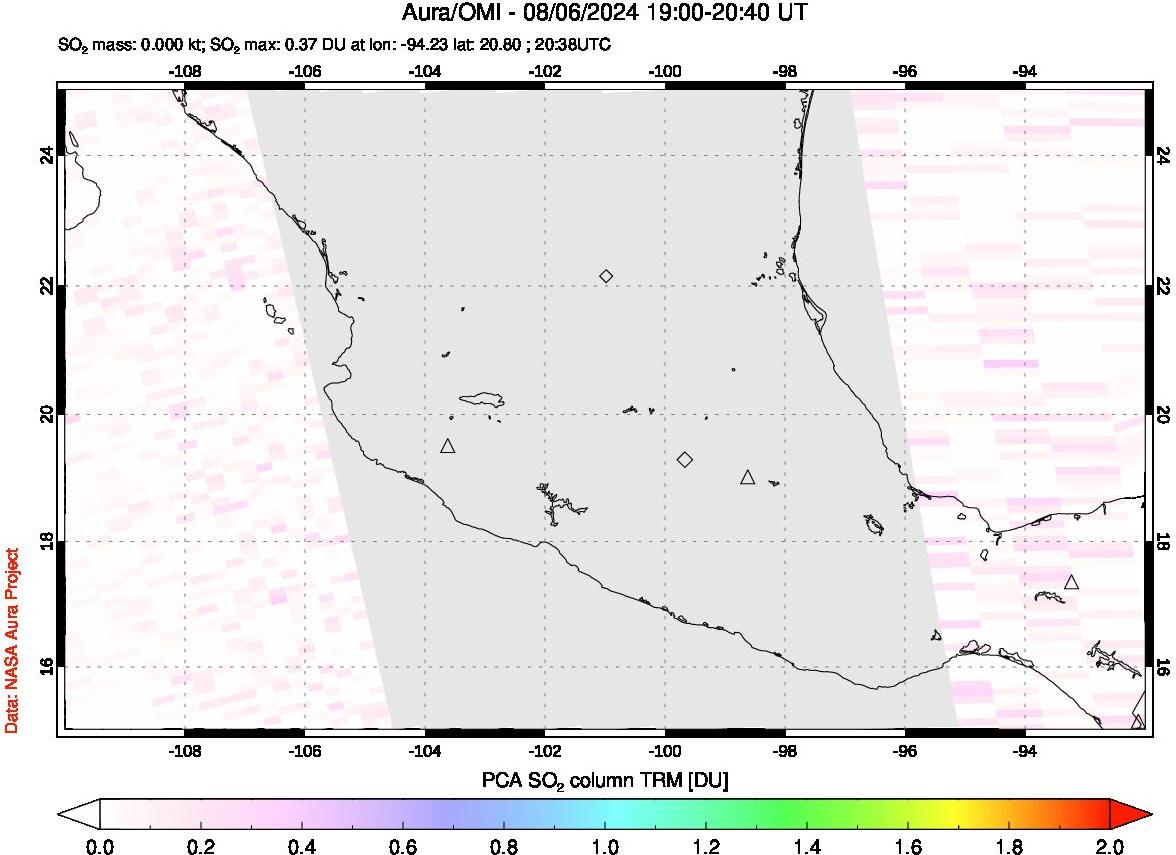 A sulfur dioxide image over Mexico on Aug 06, 2024.