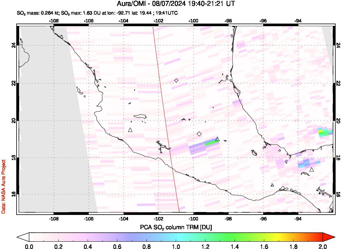 A sulfur dioxide image over Mexico on Aug 07, 2024.