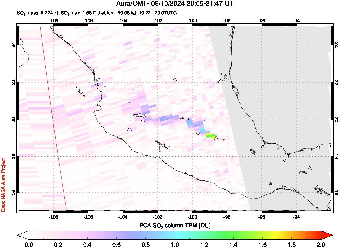 A sulfur dioxide image over Mexico on Aug 10, 2024.