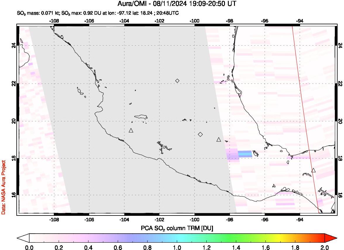 A sulfur dioxide image over Mexico on Aug 11, 2024.