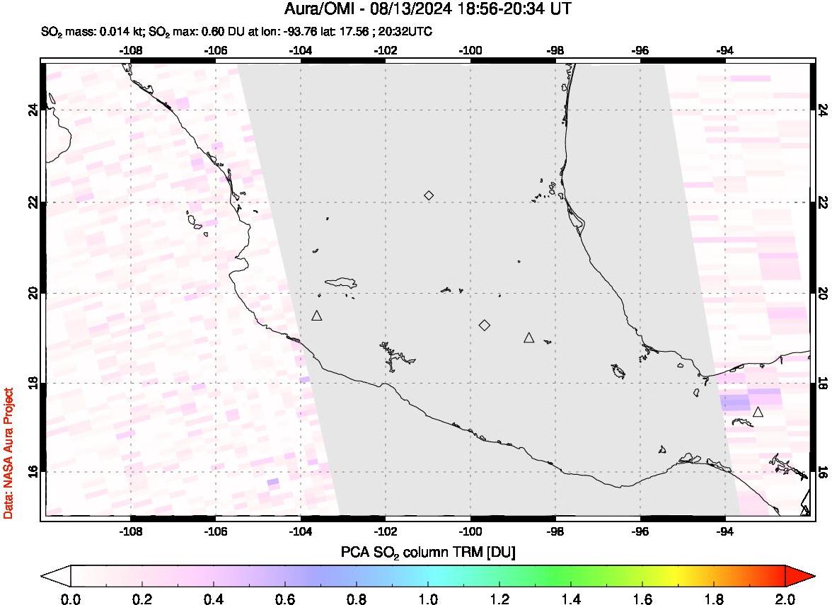 A sulfur dioxide image over Mexico on Aug 13, 2024.