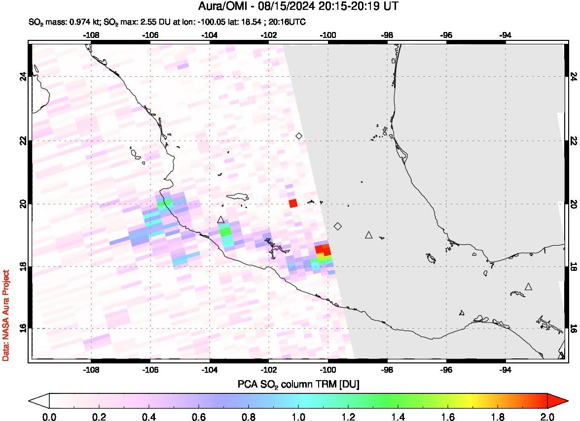 A sulfur dioxide image over Mexico on Aug 15, 2024.