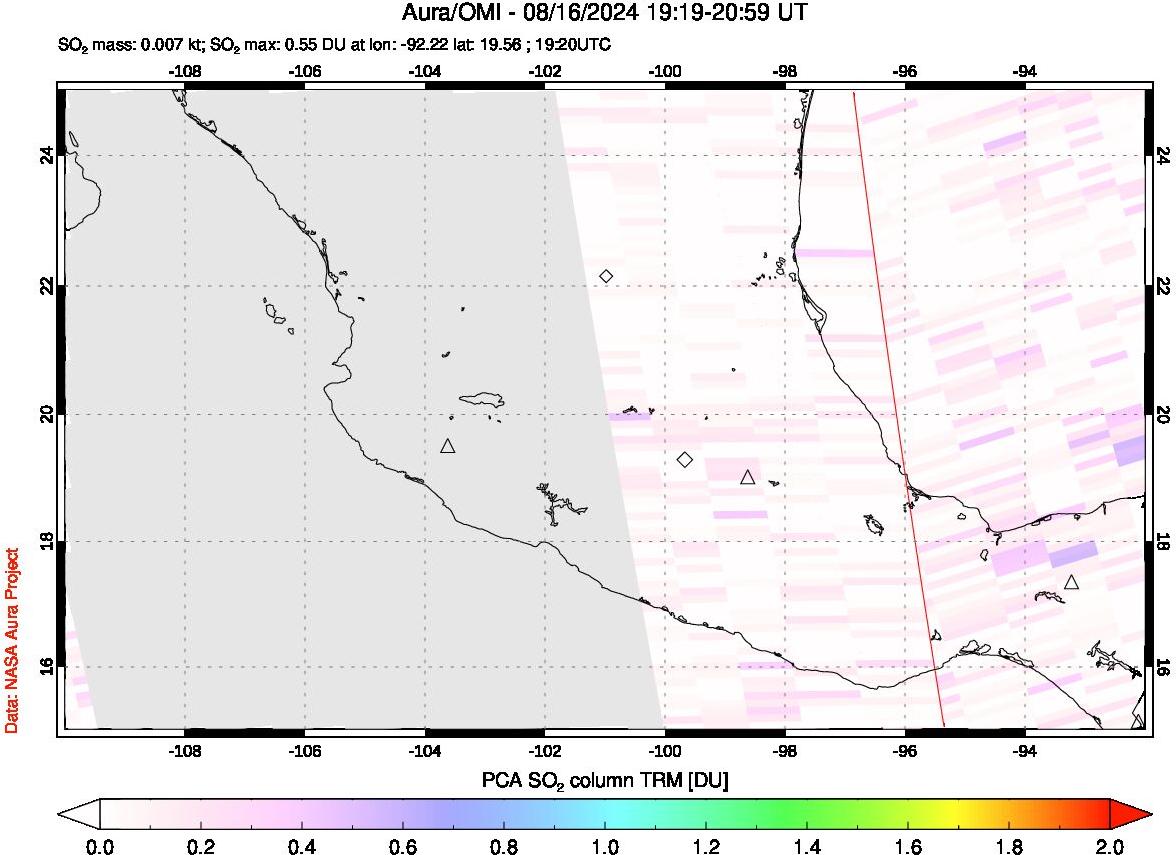 A sulfur dioxide image over Mexico on Aug 16, 2024.