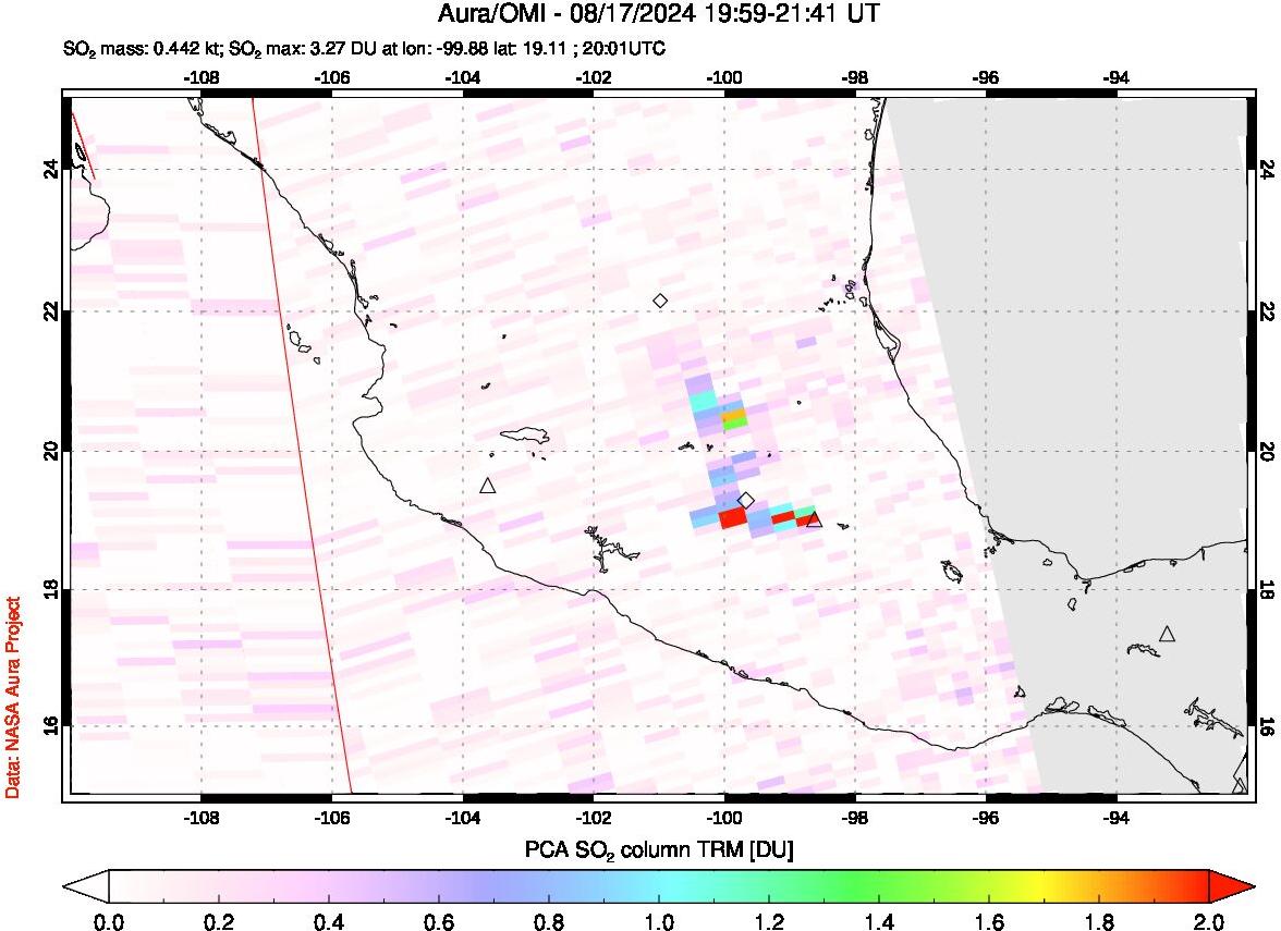 A sulfur dioxide image over Mexico on Aug 17, 2024.