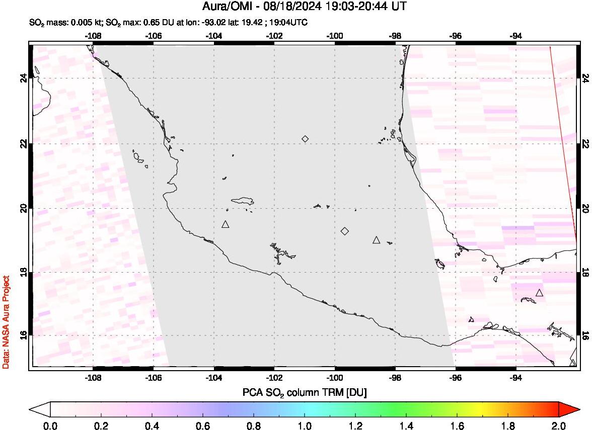 A sulfur dioxide image over Mexico on Aug 18, 2024.