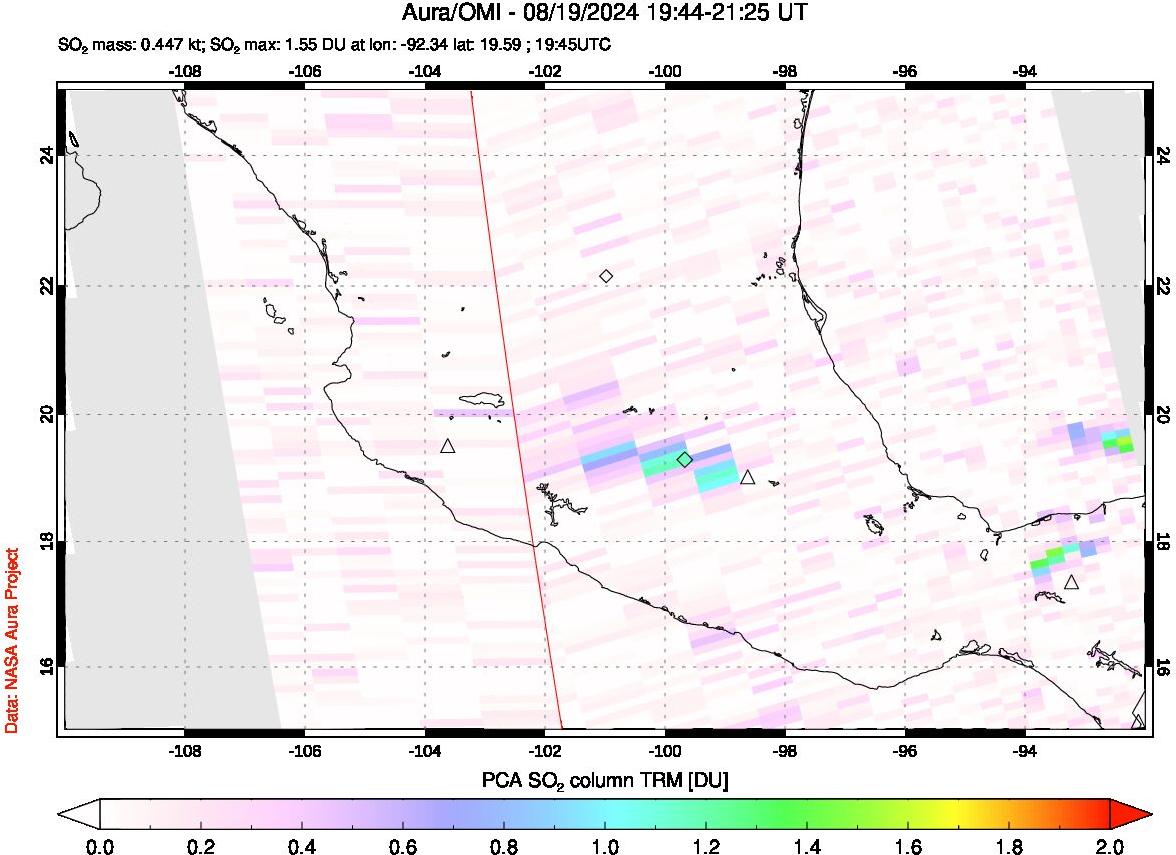 A sulfur dioxide image over Mexico on Aug 19, 2024.