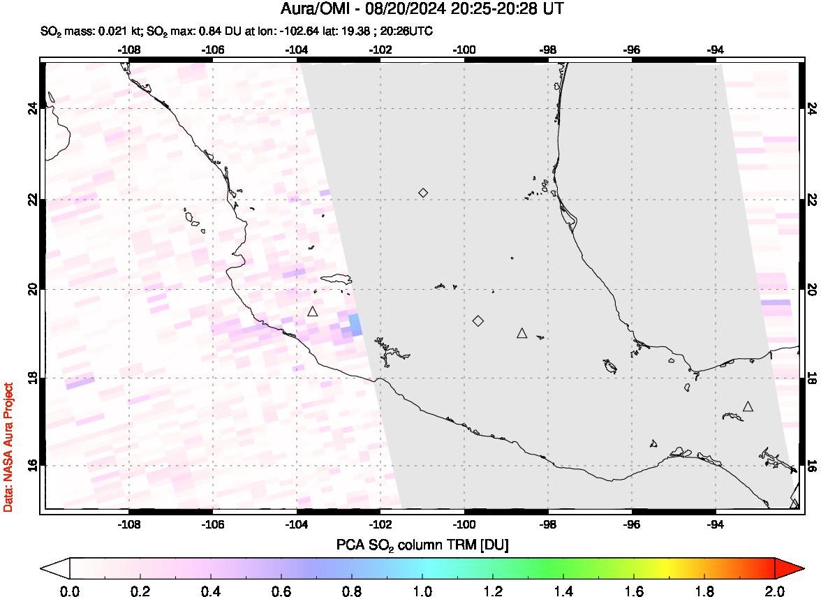 A sulfur dioxide image over Mexico on Aug 20, 2024.