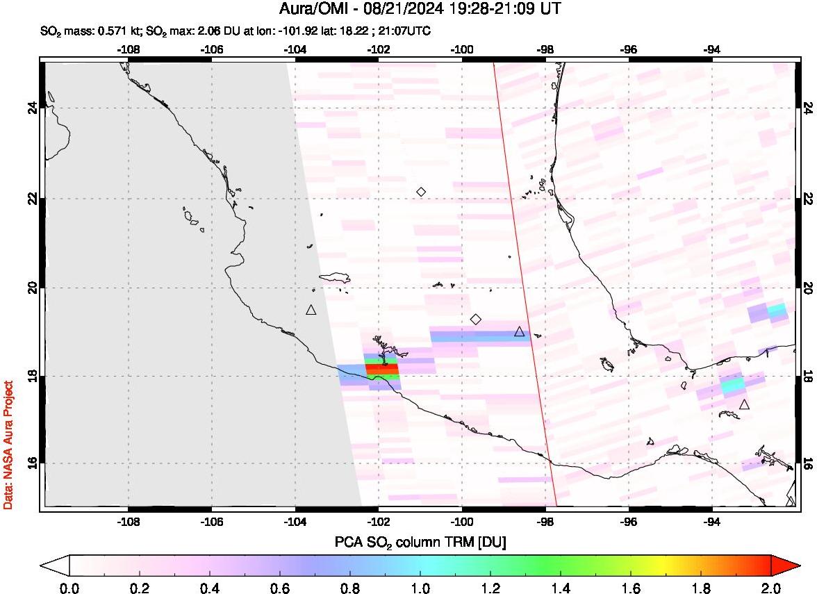 A sulfur dioxide image over Mexico on Aug 21, 2024.