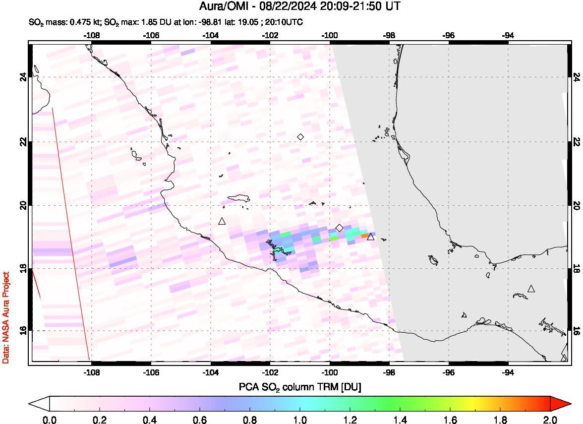 A sulfur dioxide image over Mexico on Aug 22, 2024.