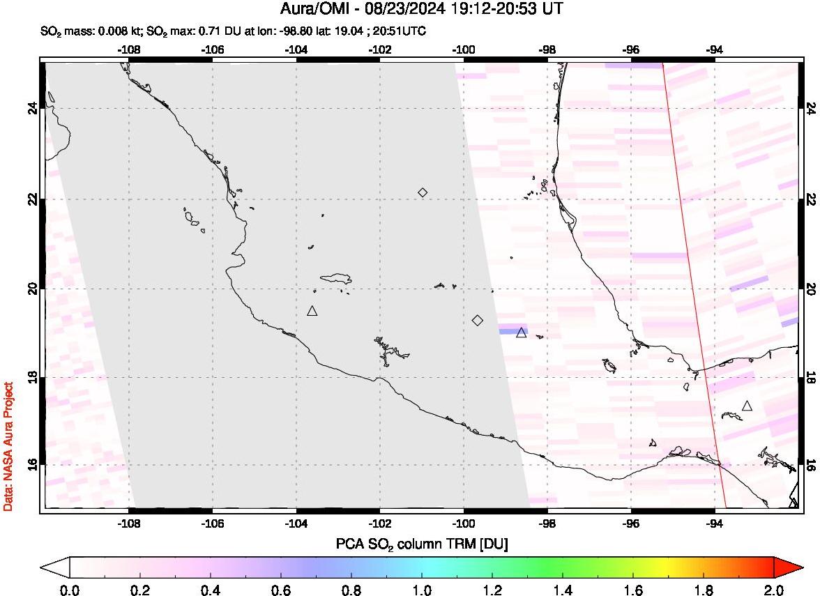 A sulfur dioxide image over Mexico on Aug 23, 2024.