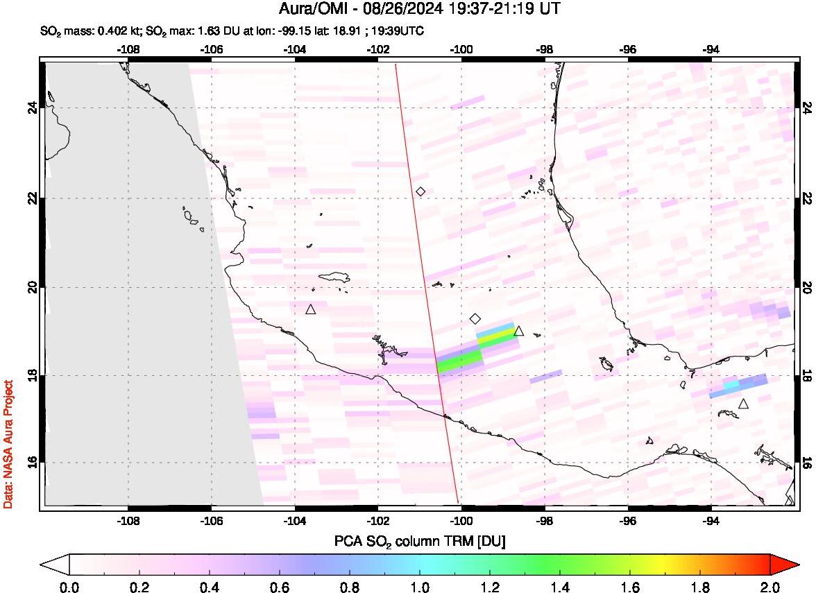 A sulfur dioxide image over Mexico on Aug 26, 2024.