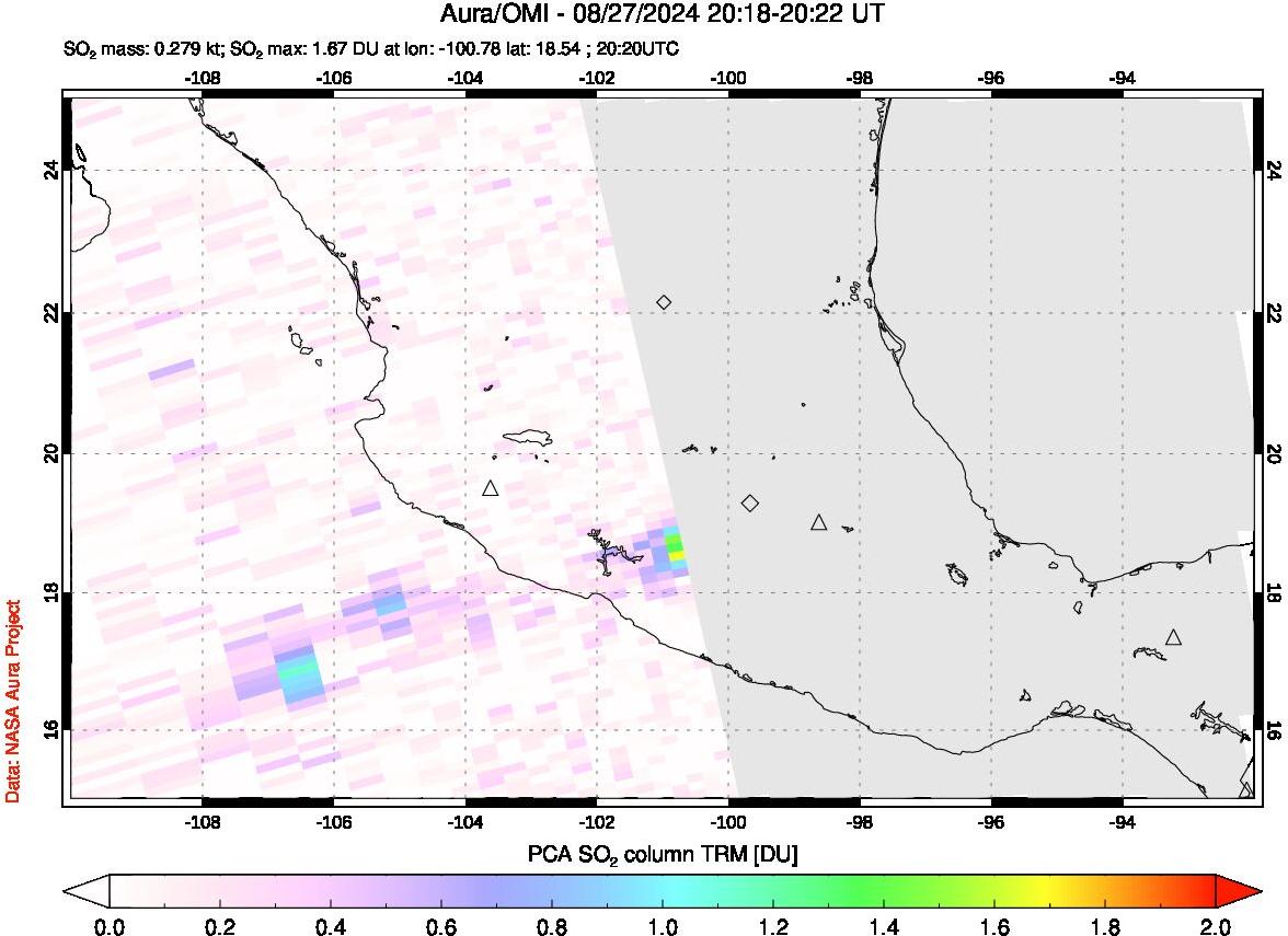 A sulfur dioxide image over Mexico on Aug 27, 2024.