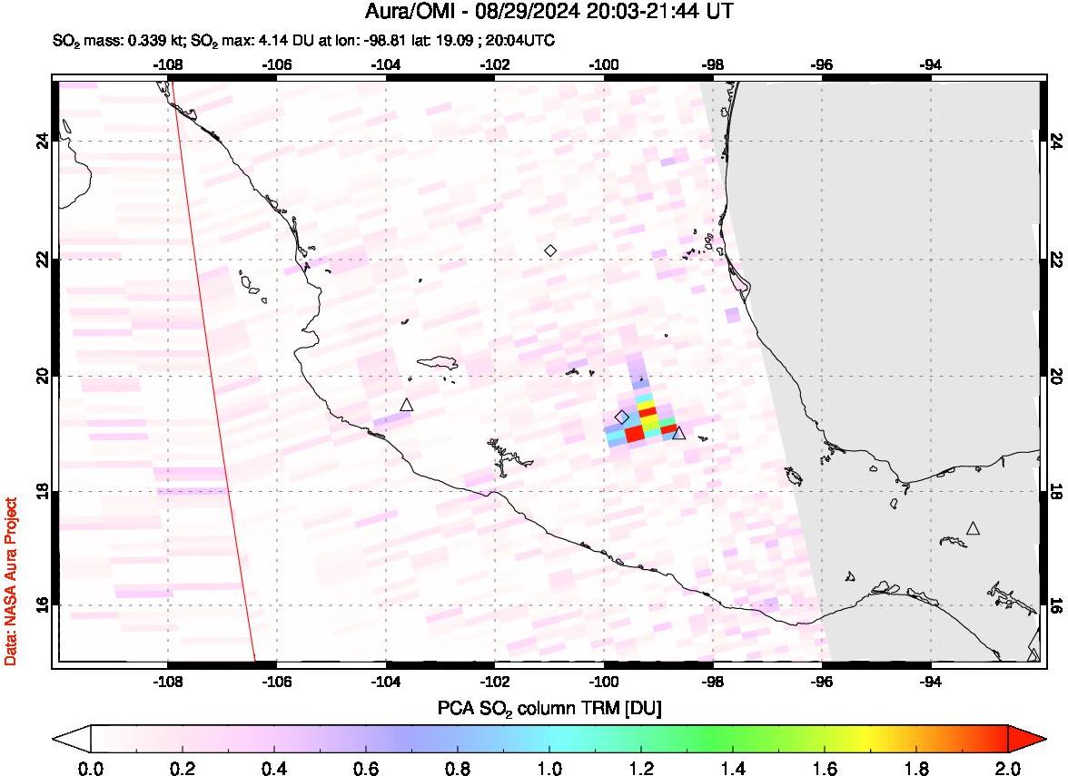 A sulfur dioxide image over Mexico on Aug 29, 2024.