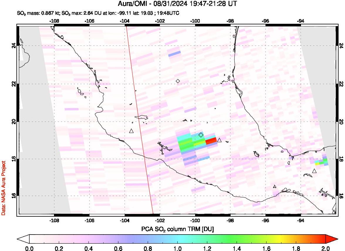 A sulfur dioxide image over Mexico on Aug 31, 2024.