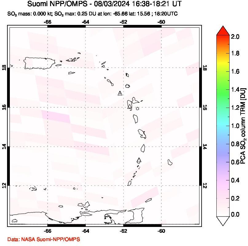 A sulfur dioxide image over Montserrat, West Indies on Aug 03, 2024.