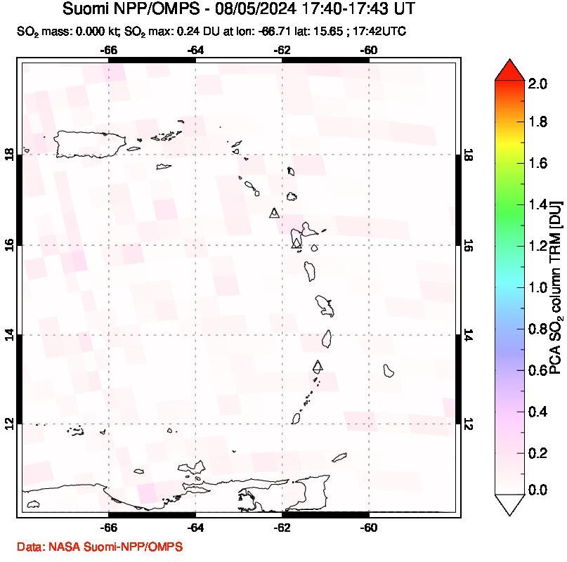 A sulfur dioxide image over Montserrat, West Indies on Aug 05, 2024.