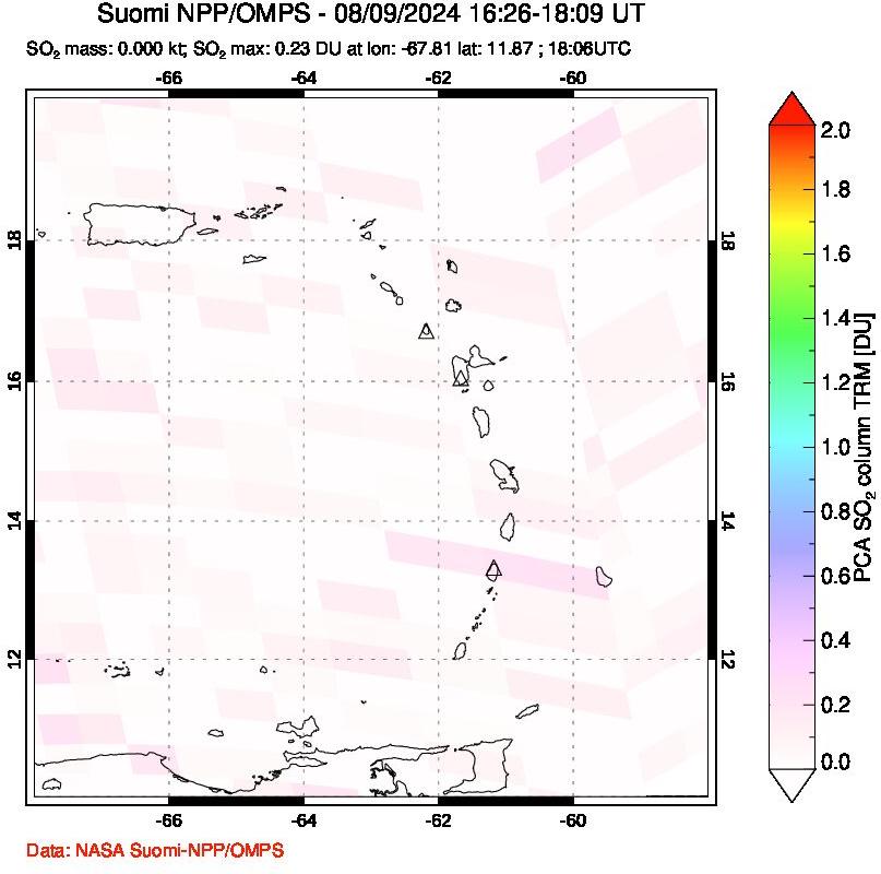 A sulfur dioxide image over Montserrat, West Indies on Aug 09, 2024.