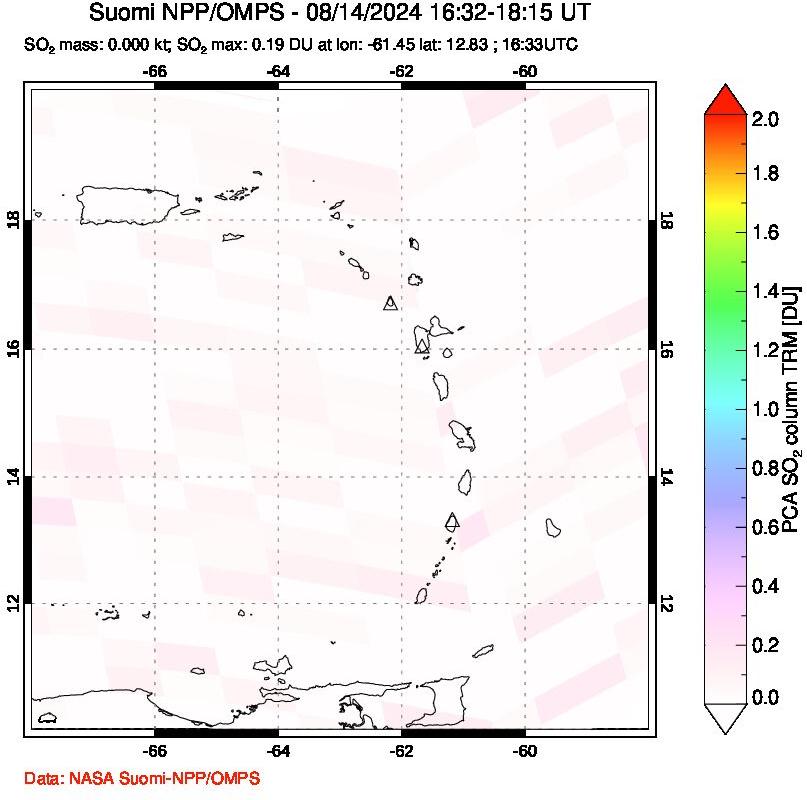 A sulfur dioxide image over Montserrat, West Indies on Aug 14, 2024.