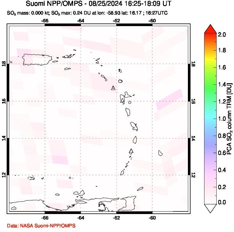 A sulfur dioxide image over Montserrat, West Indies on Aug 25, 2024.