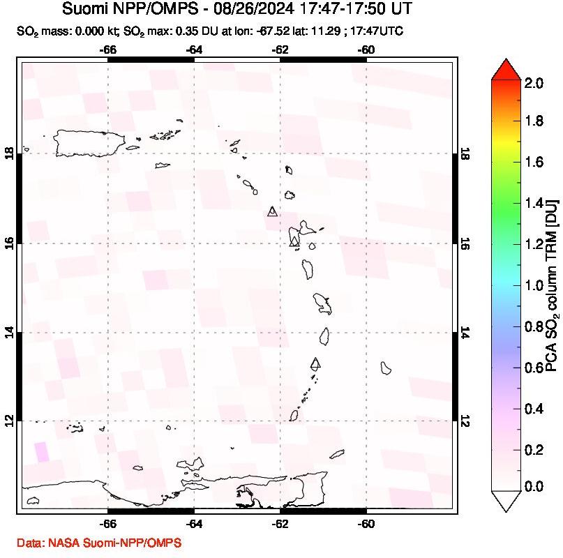 A sulfur dioxide image over Montserrat, West Indies on Aug 26, 2024.