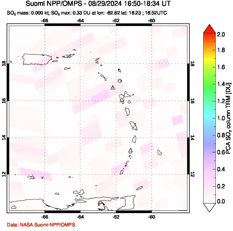 A sulfur dioxide image over Montserrat, West Indies on Aug 29, 2024.