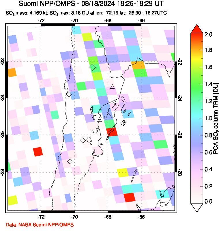 A sulfur dioxide image over Northern Chile on Aug 18, 2024.