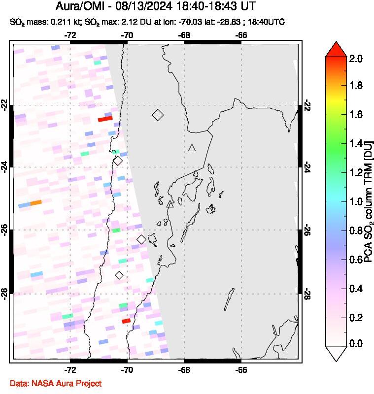 A sulfur dioxide image over Northern Chile on Aug 13, 2024.