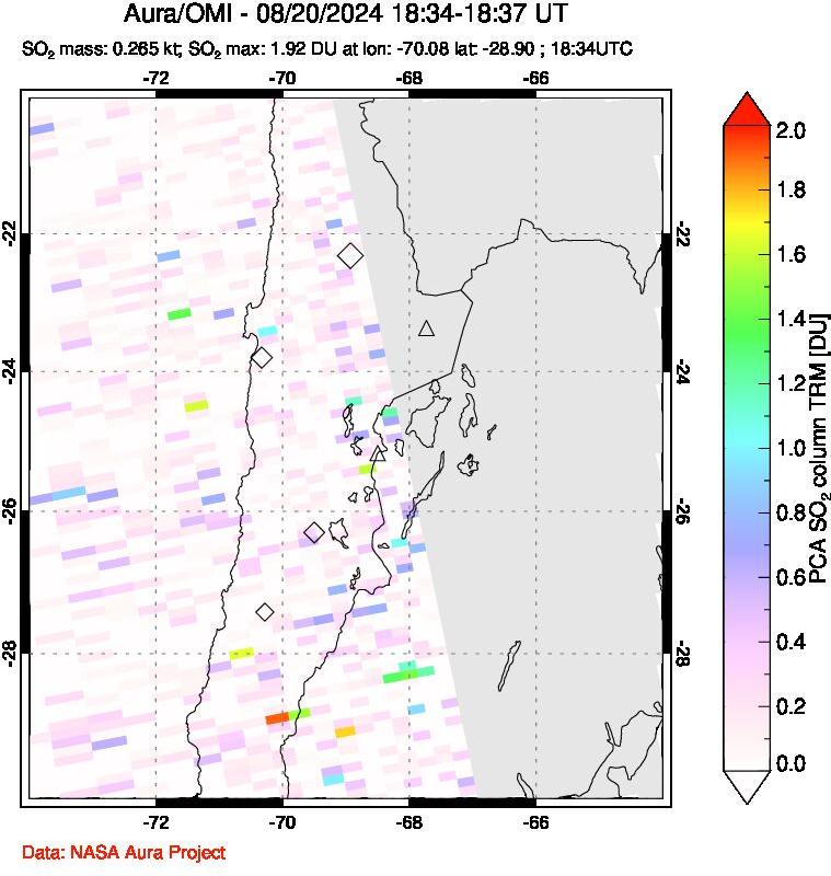 A sulfur dioxide image over Northern Chile on Aug 20, 2024.