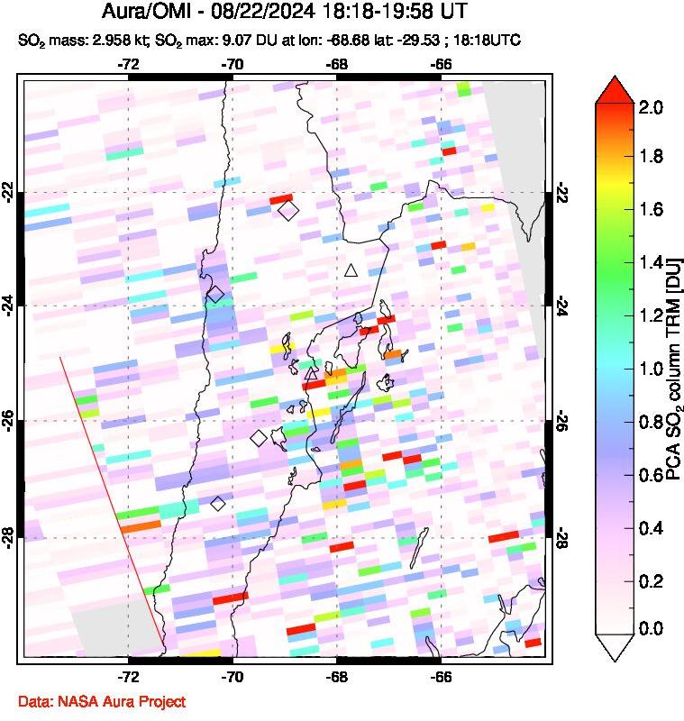 A sulfur dioxide image over Northern Chile on Aug 22, 2024.