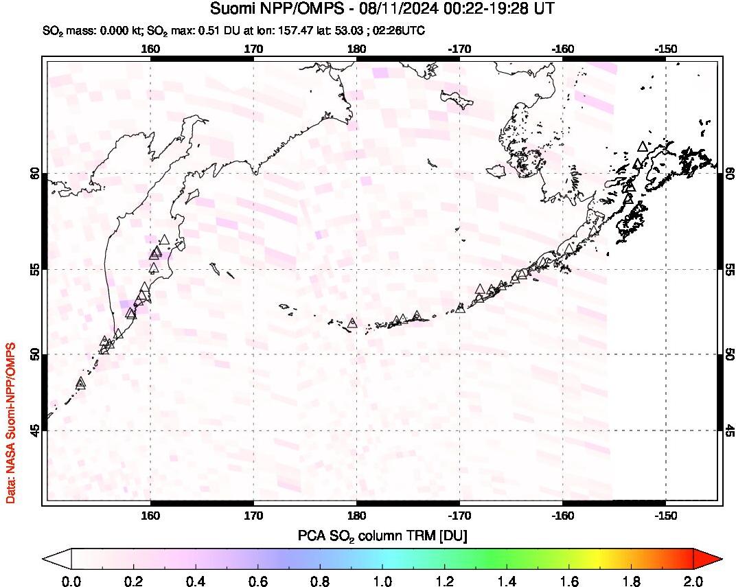 A sulfur dioxide image over North Pacific on Aug 11, 2024.