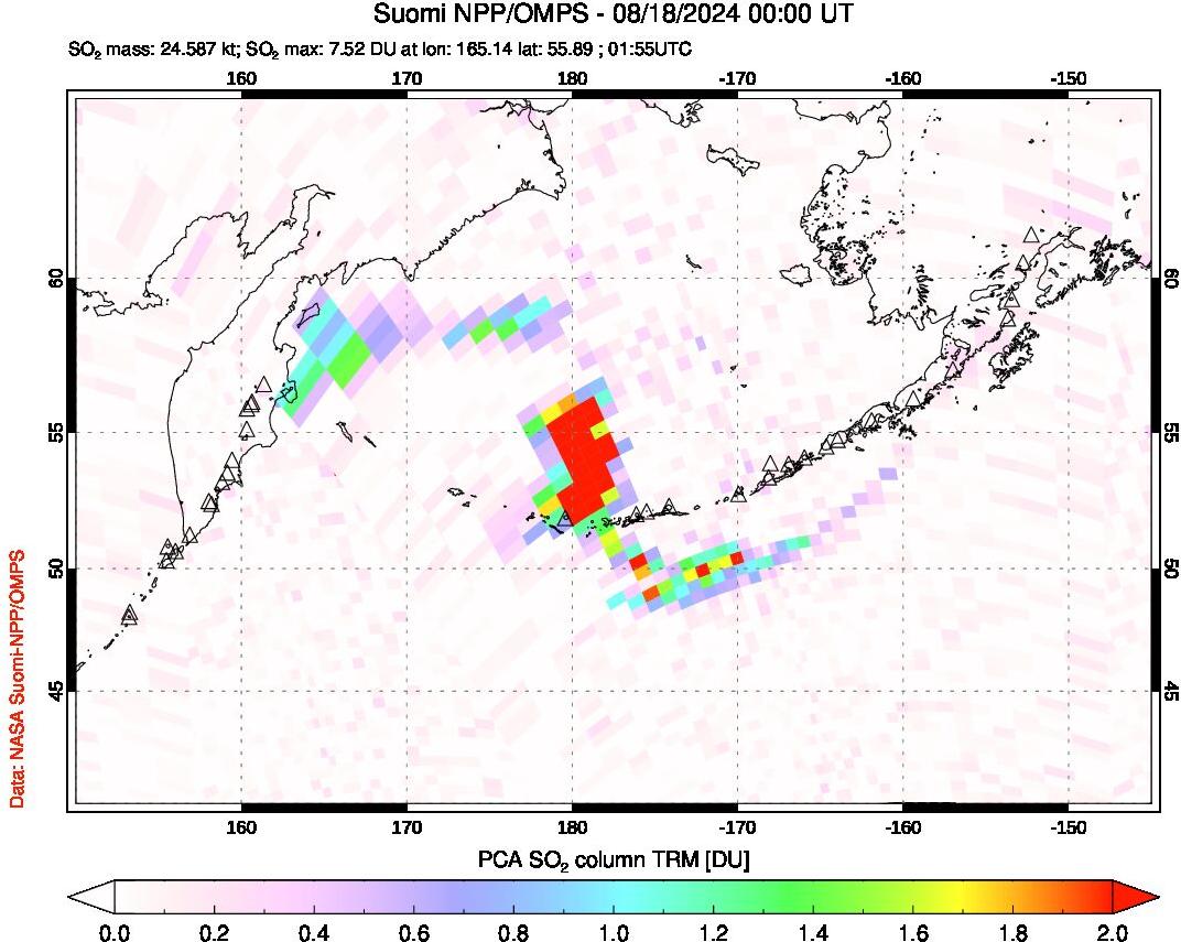 A sulfur dioxide image over North Pacific on Aug 18, 2024.