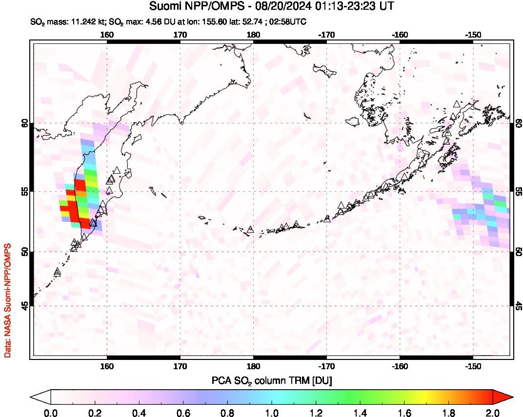 A sulfur dioxide image over North Pacific on Aug 20, 2024.