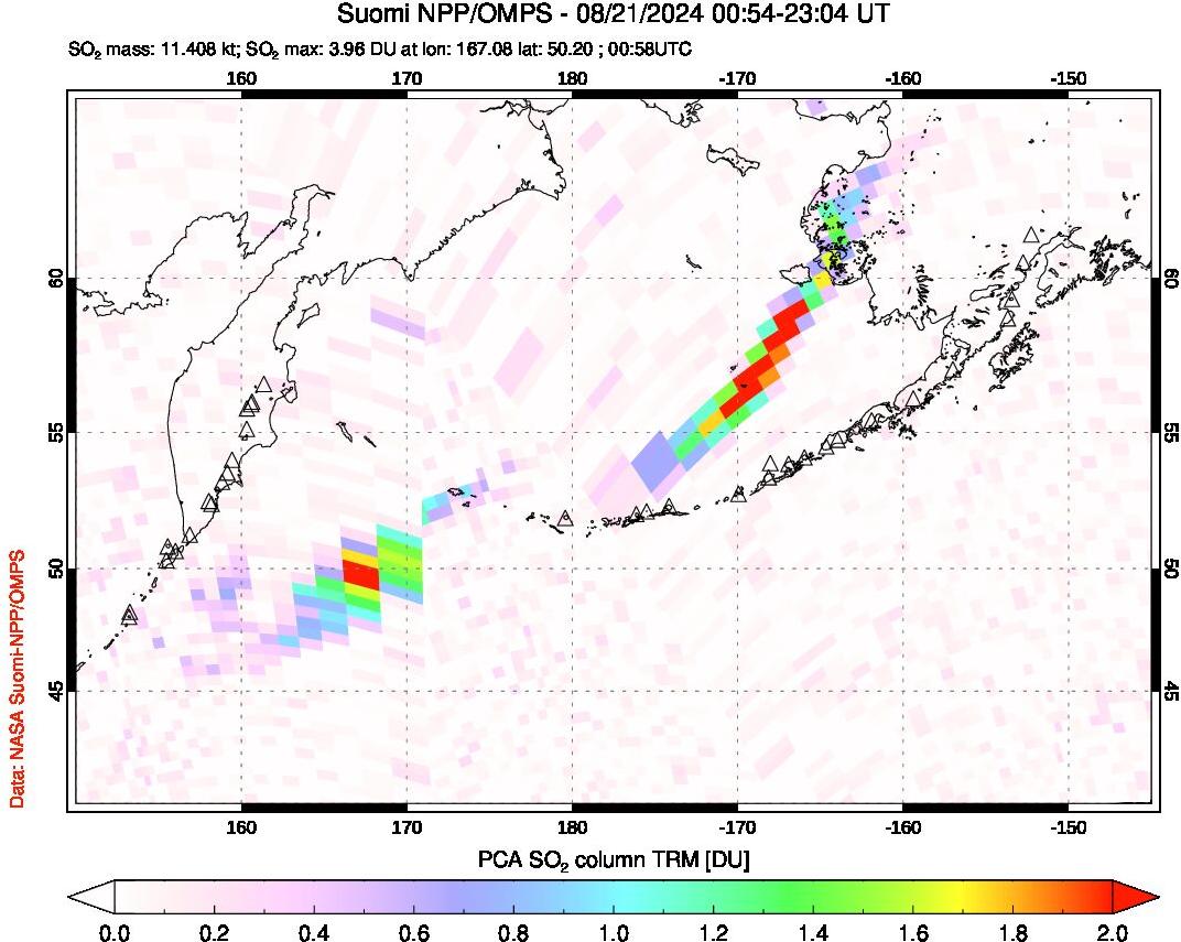 A sulfur dioxide image over North Pacific on Aug 21, 2024.