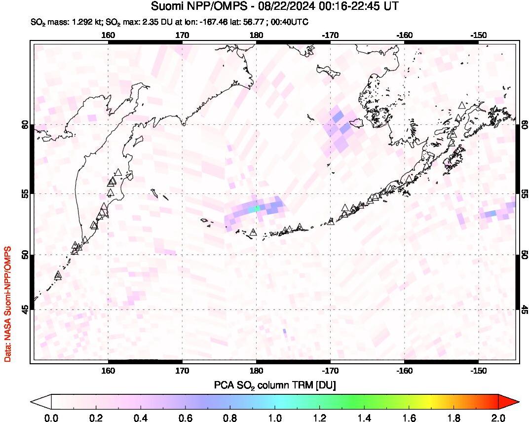 A sulfur dioxide image over North Pacific on Aug 22, 2024.