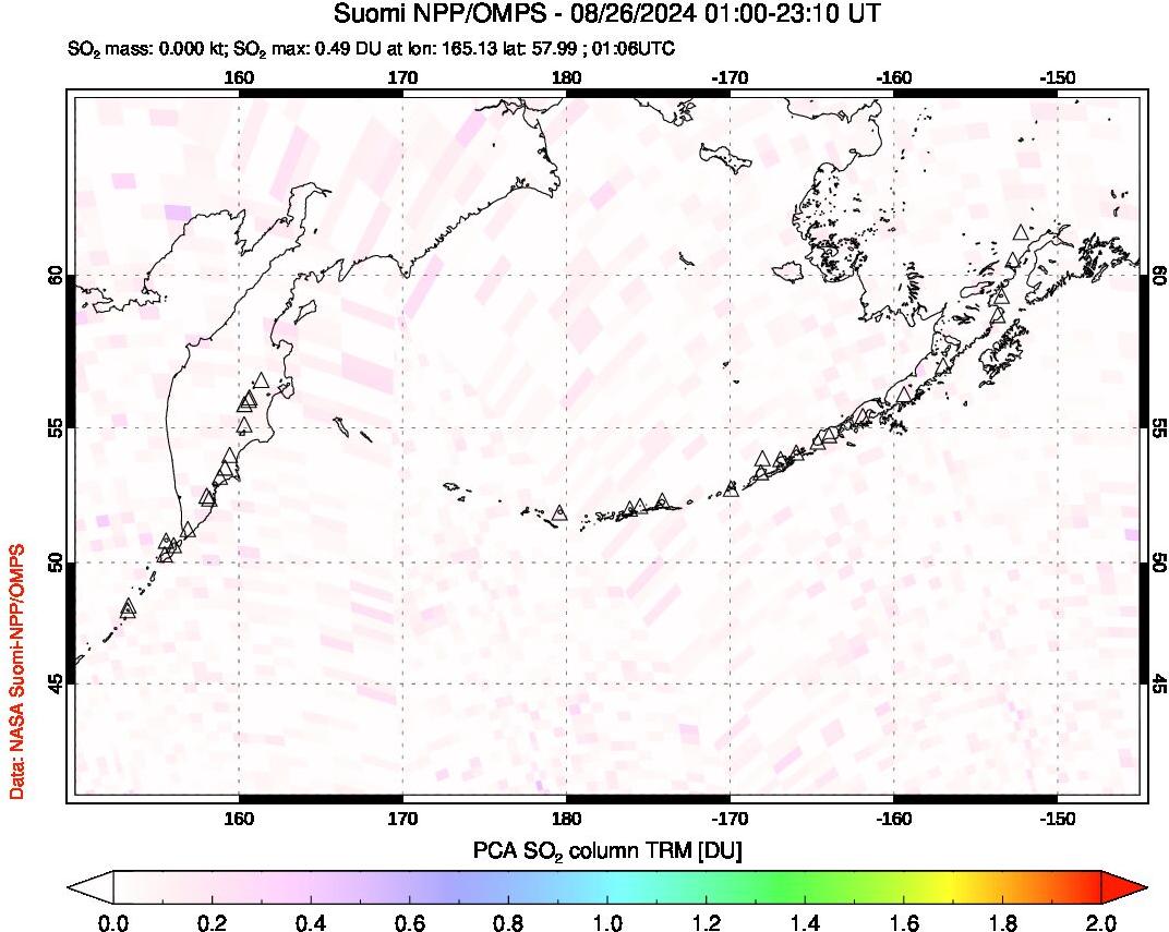 A sulfur dioxide image over North Pacific on Aug 26, 2024.