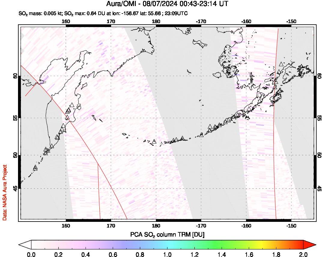 A sulfur dioxide image over North Pacific on Aug 07, 2024.